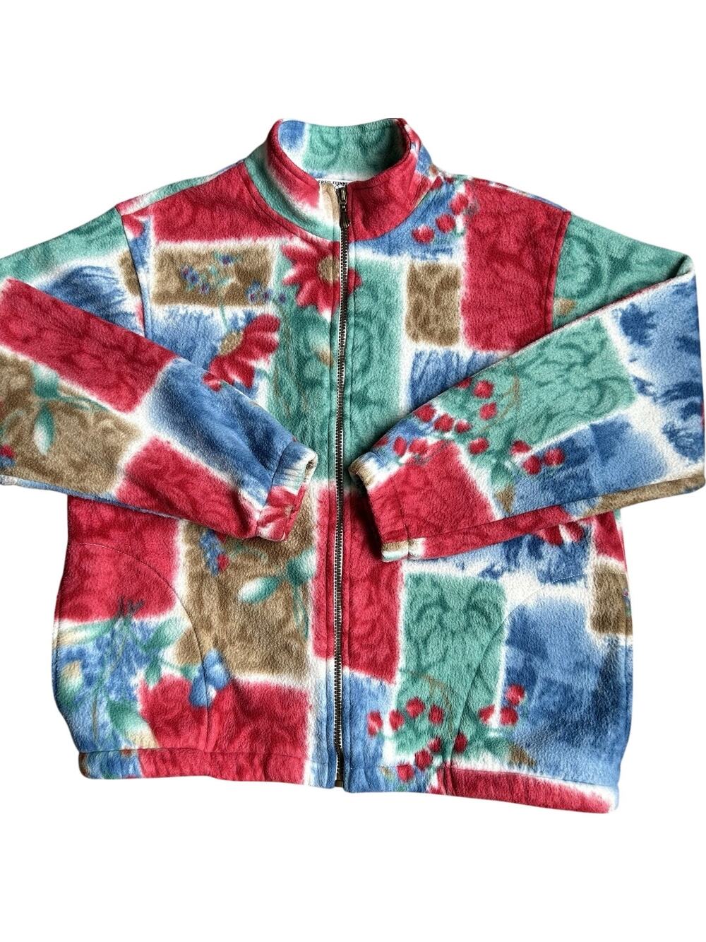 Vintage Alfred Dunner Fleece Jacket Petite‎ Medium Floral Patchwork Grandmacore